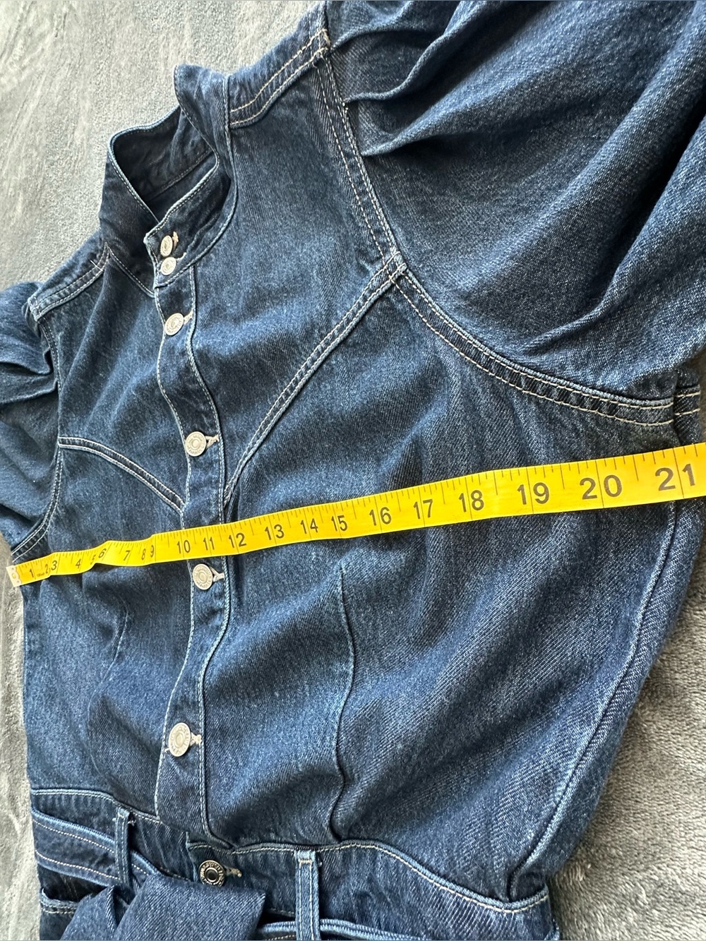 7 For All Mankind Women’s Denim Jumpsuit Large Dark Wash Wide Leg Belted - Picture 12 of 16